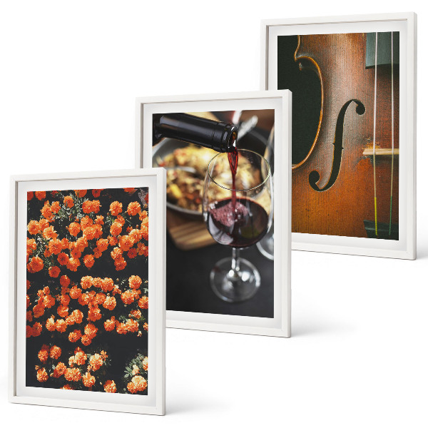 Triptykon billeder med ramme Vintage blomster vin violin