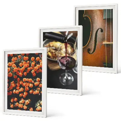 Triptyk-billeder med ramme med motiv af vintage blomster, vin og violin
