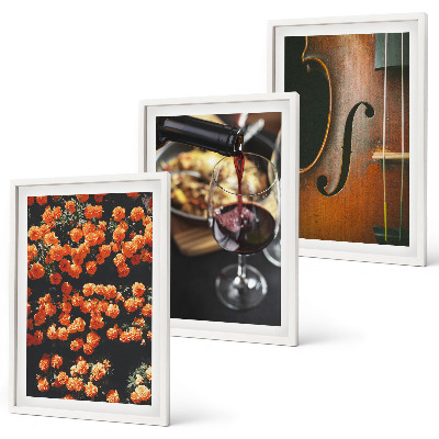 Triptykon billeder med ramme Vintage blomster vin violin