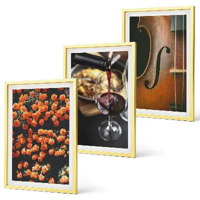 Triptyk-billeder med ramme med motiv af vintage blomster, vin og violin