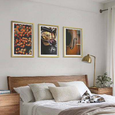 Triptykon billeder med ramme Vintage blomster vin violin