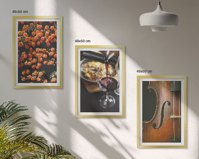 Triptykon billeder med ramme Vintage blomster vin violin
