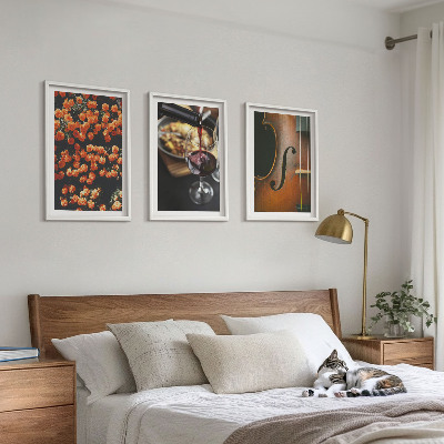 Triptykon billeder med ramme Vintage blomster vin violin