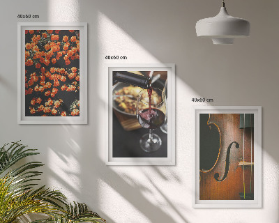 Triptykon billeder med ramme Vintage blomster vin violin