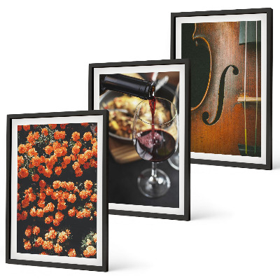 Triptykon billeder med ramme Vintage blomster vin violin