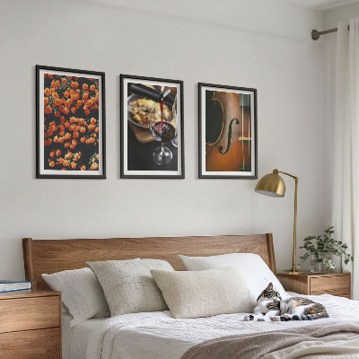 Triptykon billeder med ramme Vintage blomster vin violin