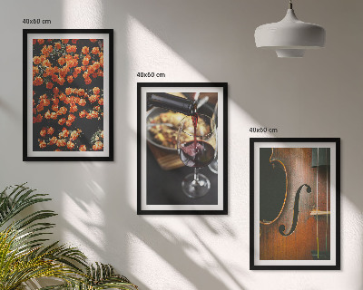 Triptykon billeder med ramme Vintage blomster vin violin