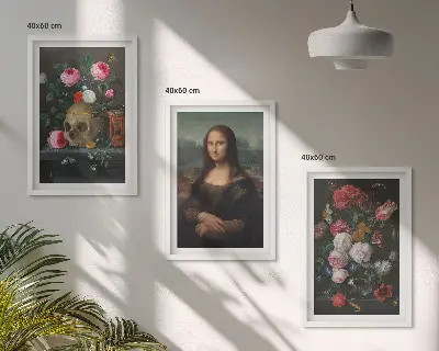 Blomster kranieportræt Mona Lisa billedvæg inspiration