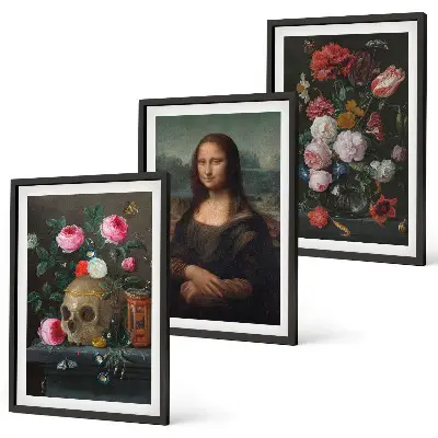 Blomster kranieportræt Mona Lisa billedvæg inspiration