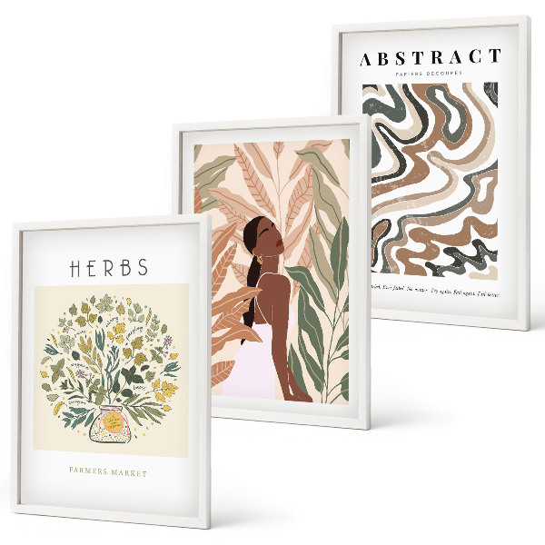 Triptykon billeder med ramme Boho pastel minimalistiske plakater