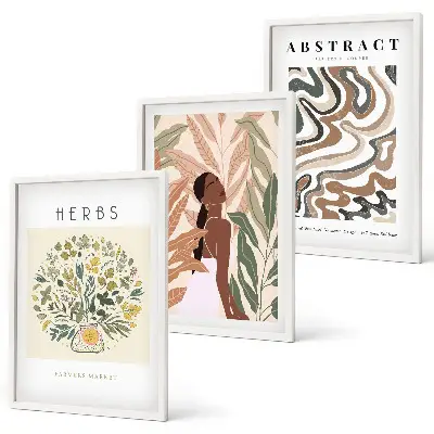 Triptykon billeder med ramme boho inspirerede minimalistiske pastelplakater