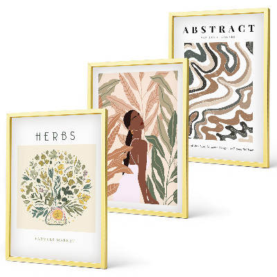 Triptykon billeder med ramme Boho pastel minimalistiske plakater