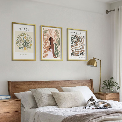 Triptykon billeder med ramme Boho pastel minimalistiske plakater