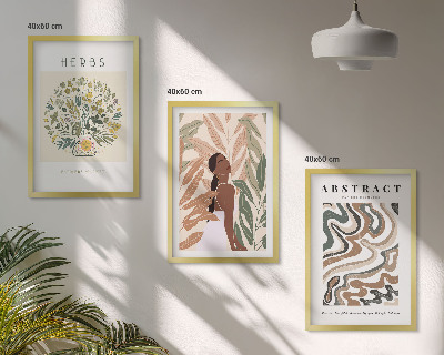 Triptykon billeder med ramme Boho pastel minimalistiske plakater