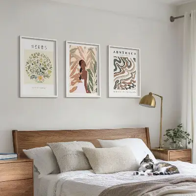 Triptykon billeder med ramme boho inspirerede minimalistiske pastelplakater