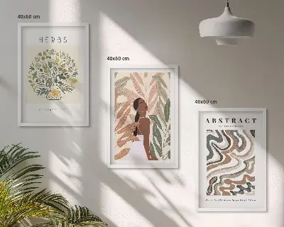 Triptykon billeder med ramme boho inspirerede minimalistiske pastelplakater