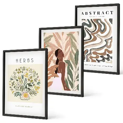 Triptykon billeder med ramme boho inspirerede minimalistiske pastelplakater