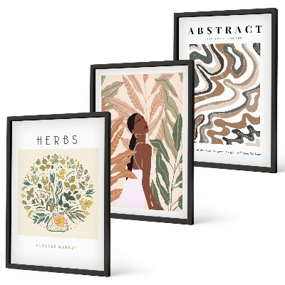 Triptykon billeder med ramme Boho pastel minimalistiske plakater