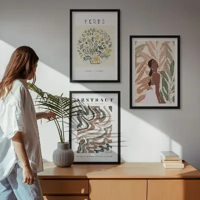 Triptykon billeder med ramme boho inspirerede minimalistiske pastelplakater