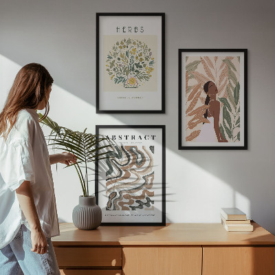 Triptykon billeder med ramme Boho pastel minimalistiske plakater