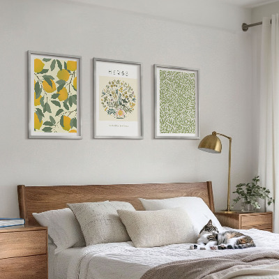 Triptykon billeder med ramme Citroner med urter og blade