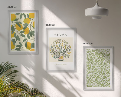 Triptykon billeder med ramme Citroner med urter og blade