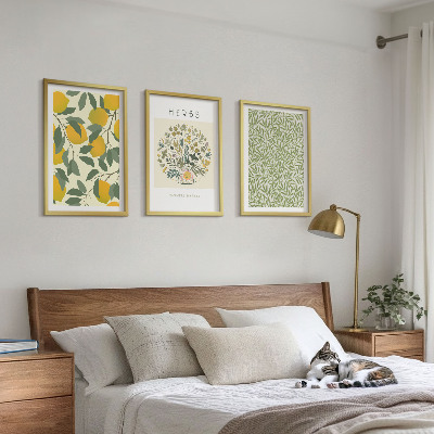 Triptykon billeder med ramme Citroner med urter og blade