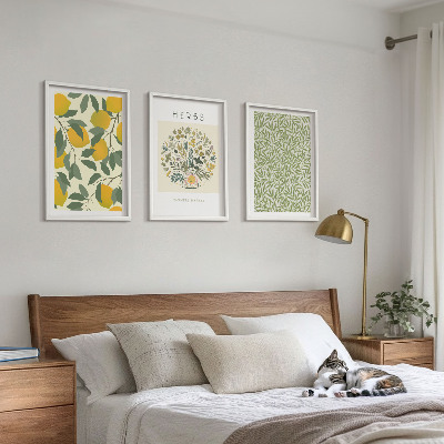 Triptykon billeder med ramme Citroner med urter og blade