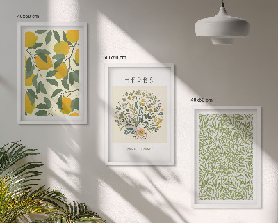 Triptykon billeder med ramme Citroner med urter og blade