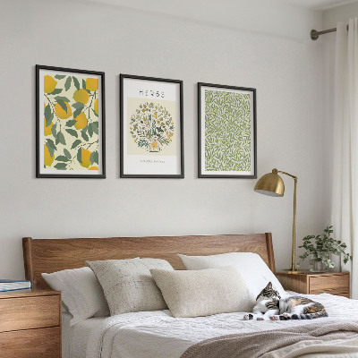 Triptykon billeder med ramme Citroner med urter og blade