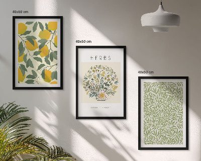 Triptykon billeder med ramme Citroner med urter og blade