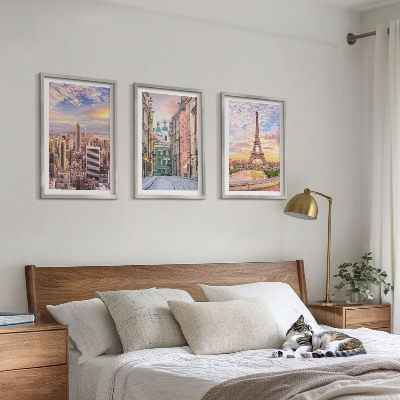 Triptykon billeder med ramme Byer New York Paris tusmørke