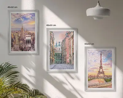 Triptykon med New York og Paris i tusmørke billeder med ramme