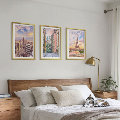 Triptykon billeder med ramme Byer New York Paris tusmørke