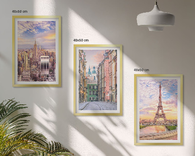 Triptykon billeder med ramme Byer New York Paris tusmørke