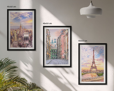 Triptykon billeder med ramme Byer New York Paris tusmørke
