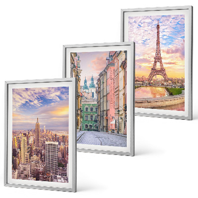 Triptykon billeder med ramme Byer New York Paris tusmørke