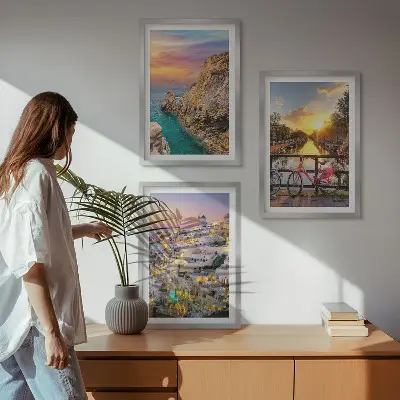 Billedsæt til soveværelset med motiv af havudsigt ved solnedgang