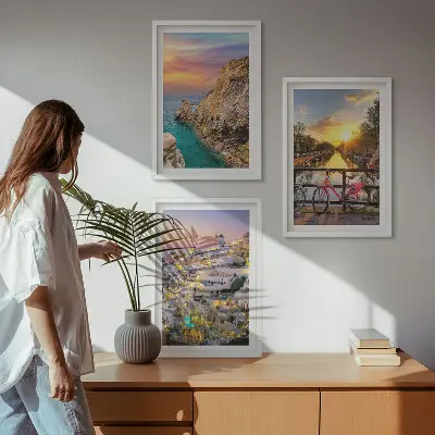 Billedsæt til soveværelset med motiv af havudsigt ved solnedgang