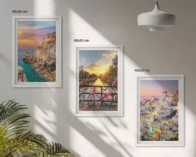 Billedsæt til soveværelset med motiv af havudsigt ved solnedgang