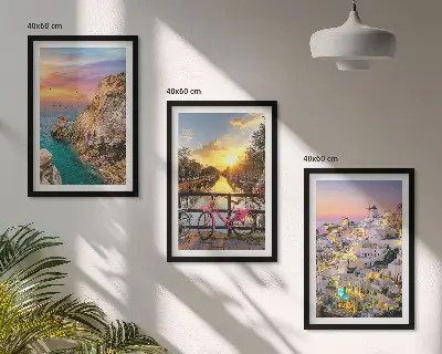 Billedsæt til soveværelset med motiv af havudsigt ved solnedgang