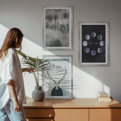 Billedvæg inspiration Skovlandskab tåge måne hjorte kranium