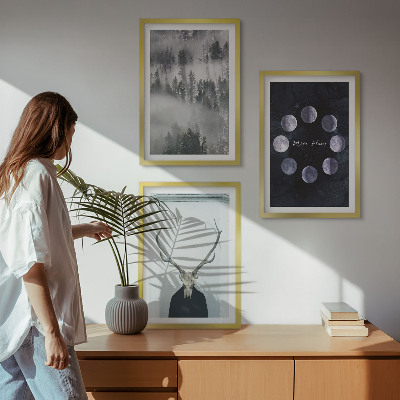 Billedvæg inspiration Skovlandskab tåge måne hjorte kranium