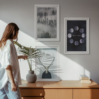 Billedvæg inspiration Skovlandskab tåge måne hjorte kranium