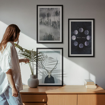 Billedvæg inspiration Skovlandskab tåge måne hjorte kranium