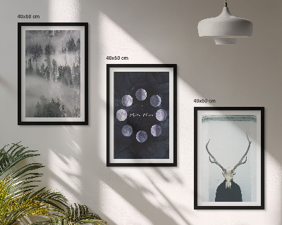 Billedvæg inspiration Skovlandskab tåge måne hjorte kranium