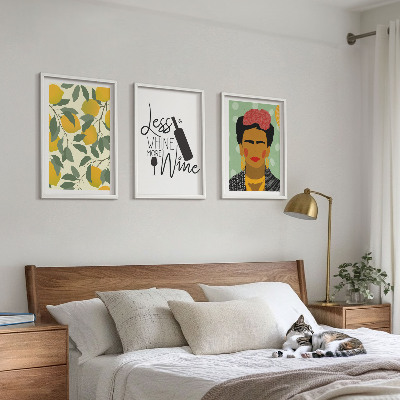 Triptykon billeder med ramme Citroner og vinportræt af Frida