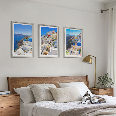 Triptykon billeder med ramme Landskabsarkitektur Oia Santorini