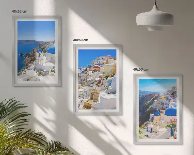Landskabsbillede af Oia på Santorini triptykon med ramme
