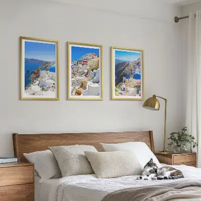 Landskabsbillede af Oia på Santorini triptykon med ramme